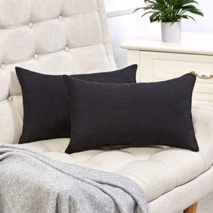 Black Burlap 12x 20” Lumbar Pillow Covers set of 2